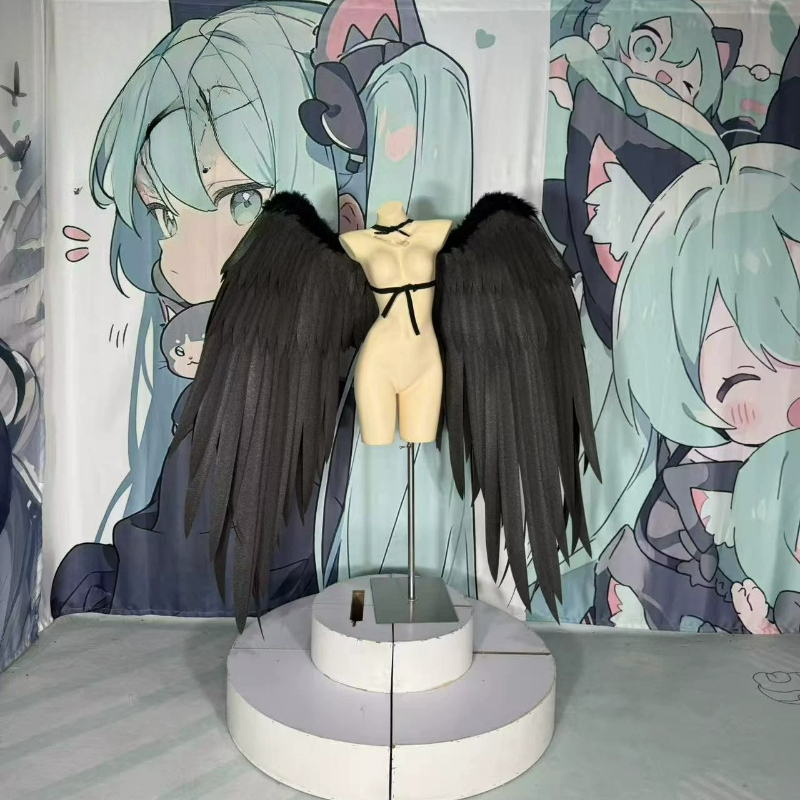 Cosplay Anime Black - زي تنكري متعدد الاستخدامات بأجنحة سوداء